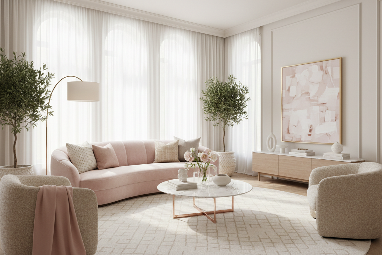 salon lumineux cocooning ambiance chaleureuse et minimaliste.