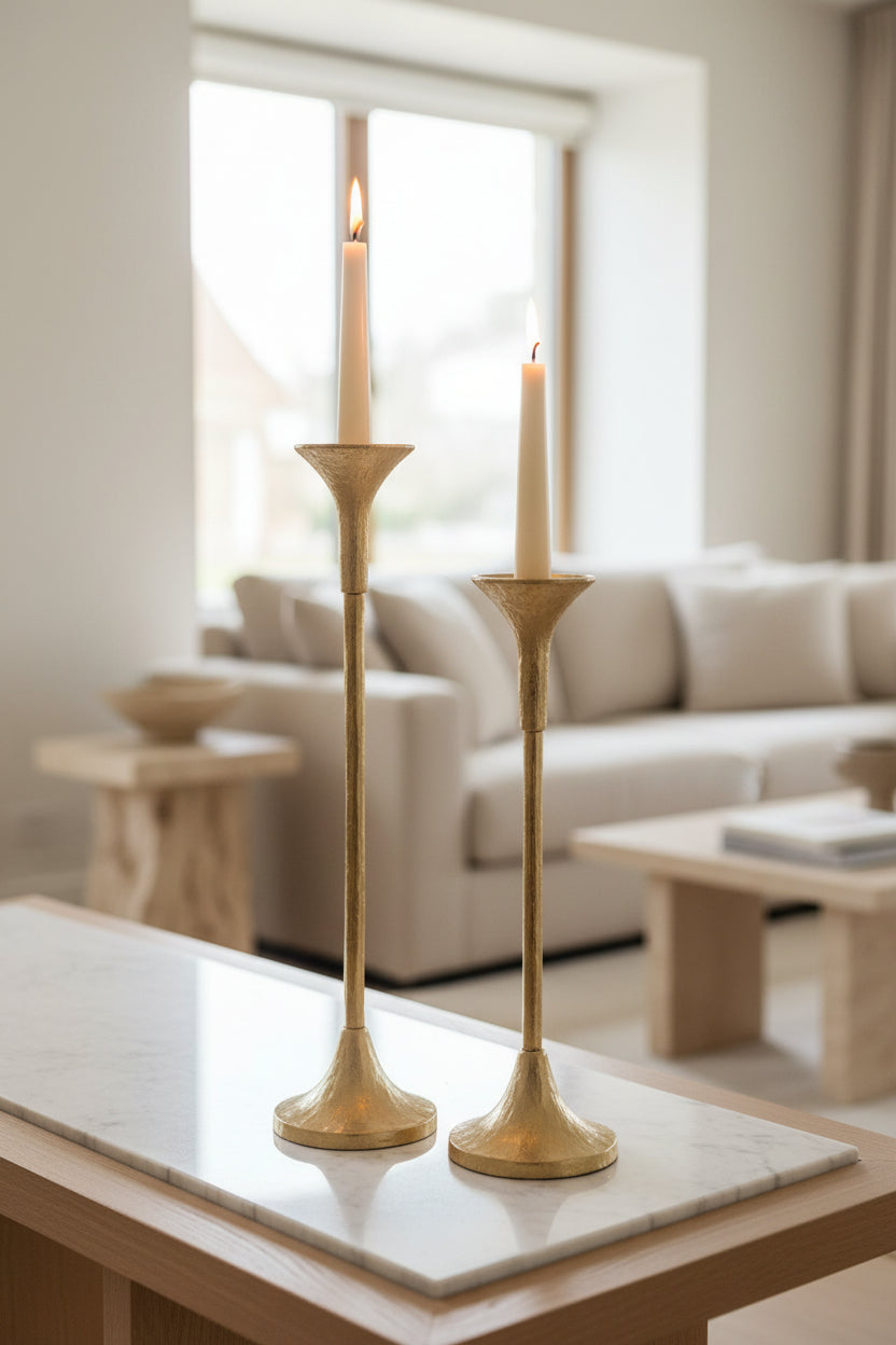 Bougeoir effet brossé doré.