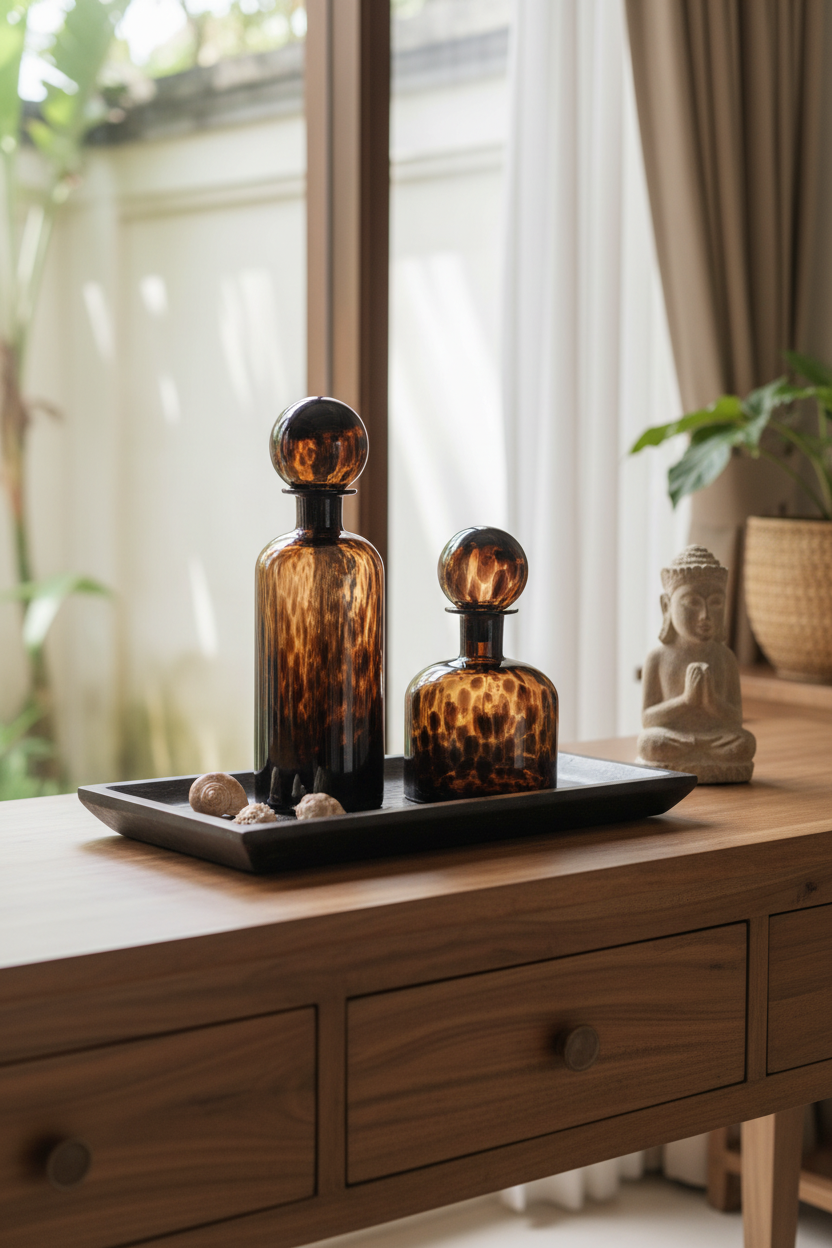 Bouteille en verre tacheté, transparent décorative au style moderne