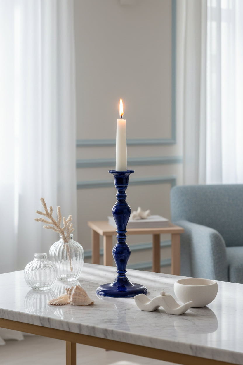 Chandelier minimaliste bleu.