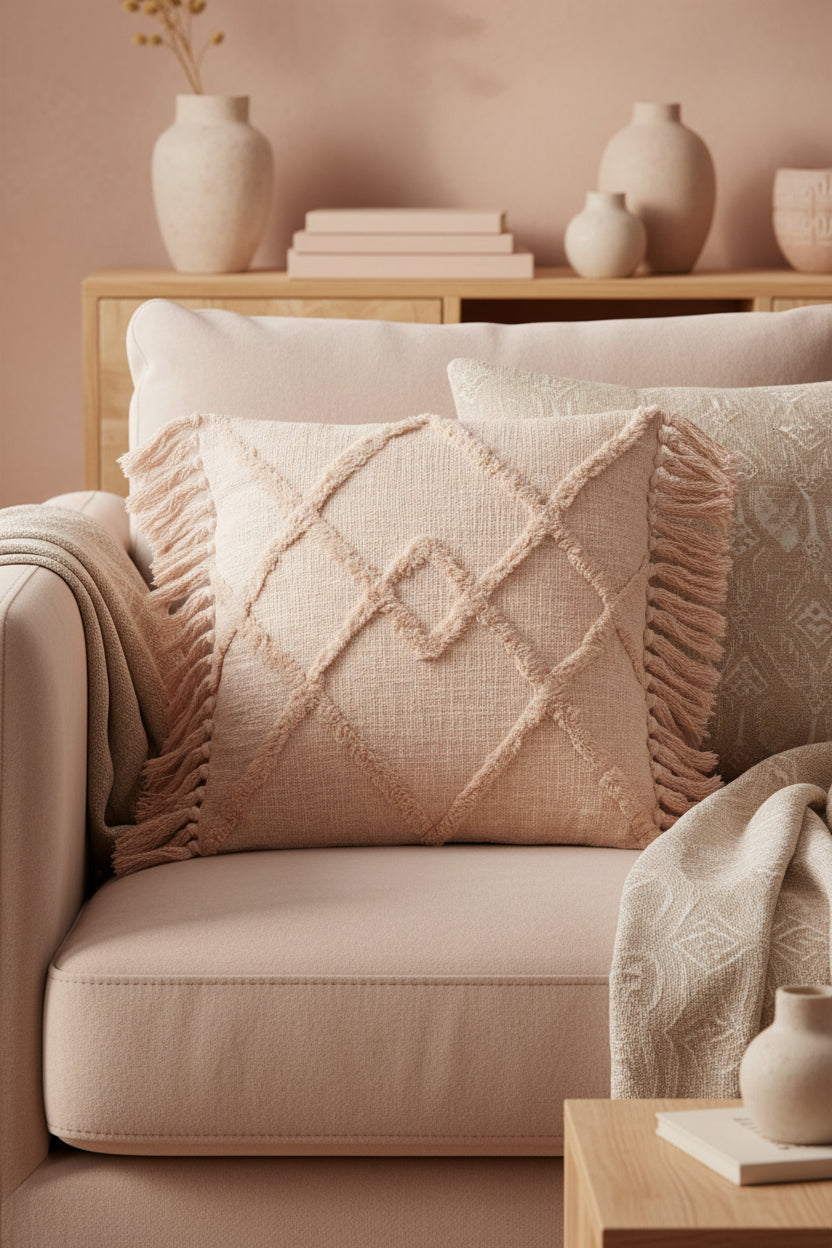 Coussin en coton rose.