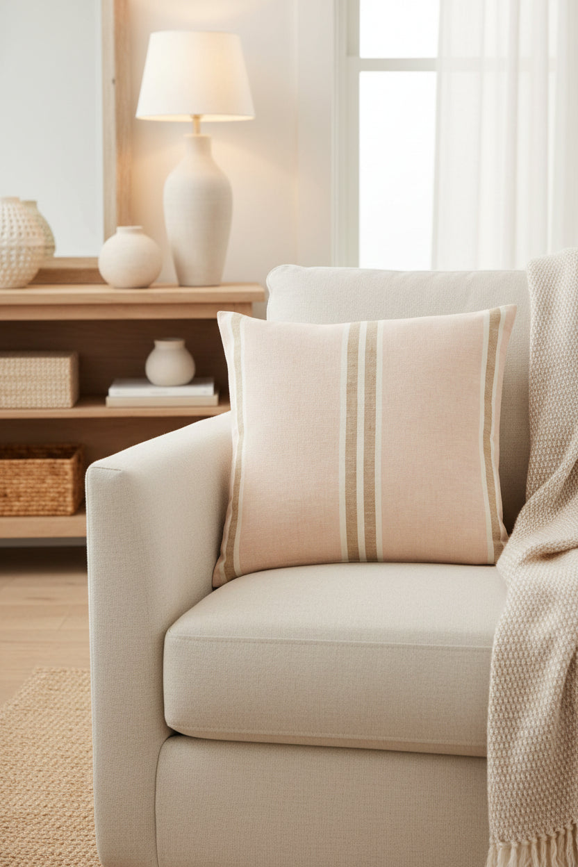 Coussin rose réversible.