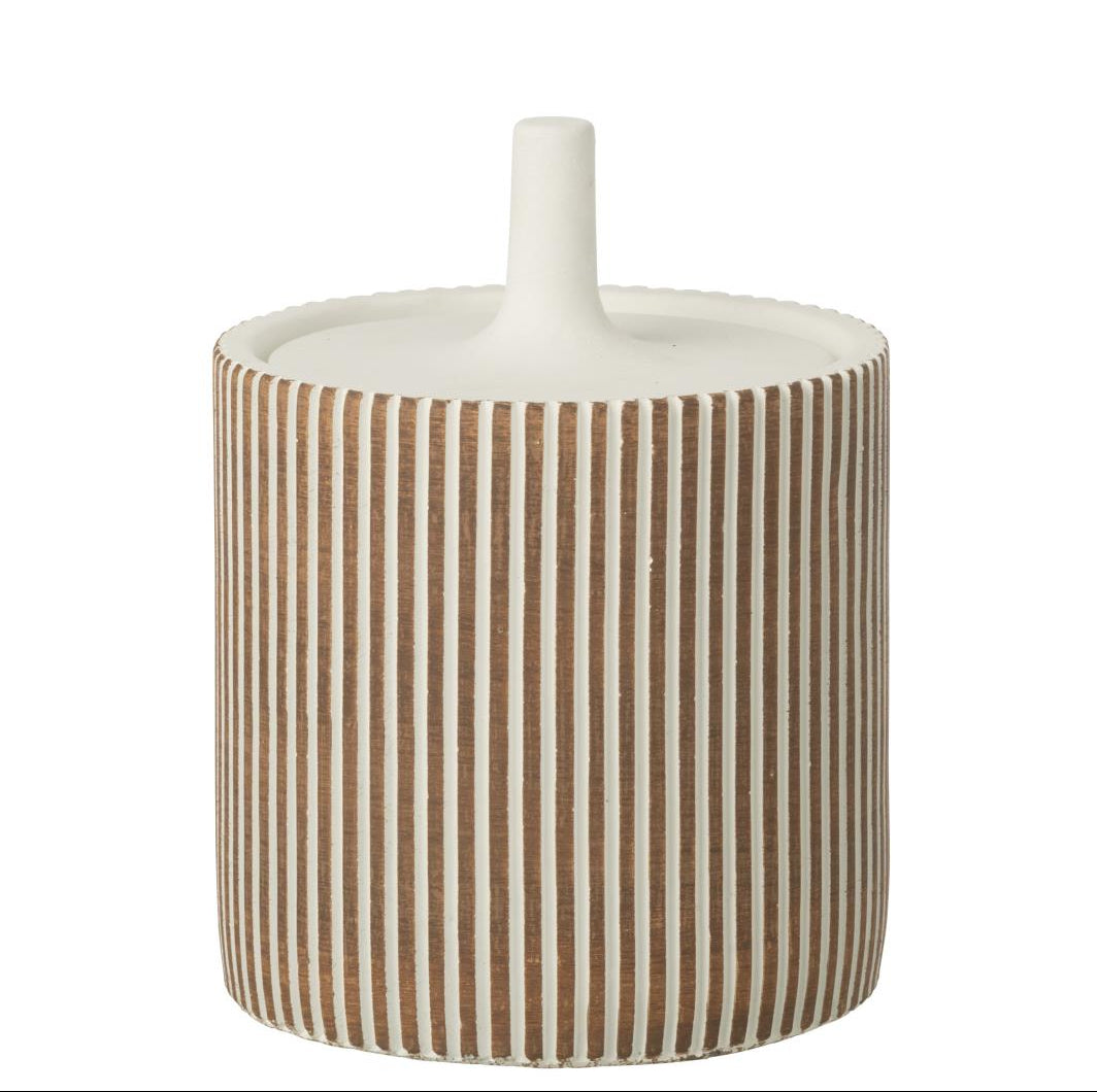 Grand pot en ciment, bicolore, blanc et marron taille L avec couvercle, style contemporain 
