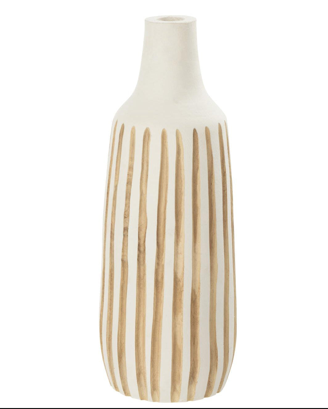 Pack shoot d’un grand vase beige, blanc en bois.