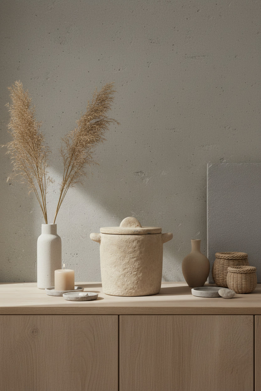 Pot en ciment beige, taille M. Accessoires, déco moderne.