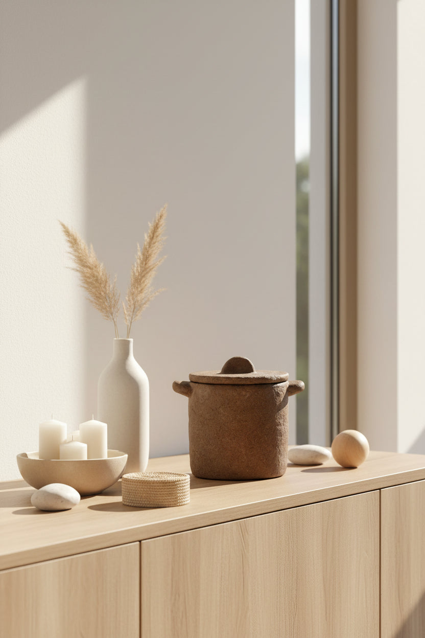 Pot en ciment marron, taille M. Décoration intérieure, élégante.