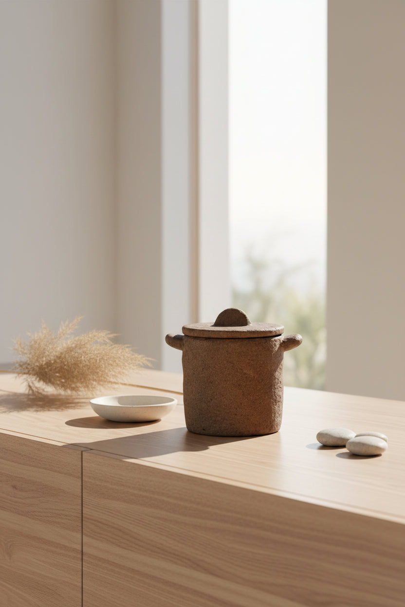 Pot en ciment, marron, taille S objet déco, style naturel.