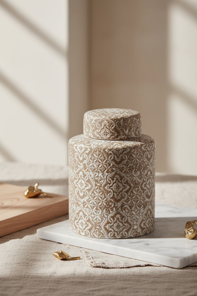 Pot décoratif au style wabi-sabi.